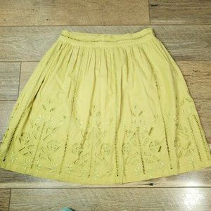 Sundance Yellow Green Knee Length Cotton Skirt Size Zip Embroidered Size 10